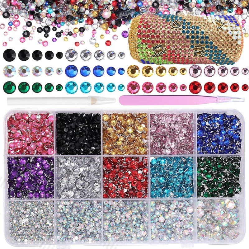 Cynailli 15000 Pcs Resin Rhinestones for Crafts, Colorful Jelly Resin Rhinestones for Bedazzling Gems Mix Sizes Flatback Gems Jewels for DIY Mugs Tumblers Bottles Clothing Shoes Nail Art - Image 1